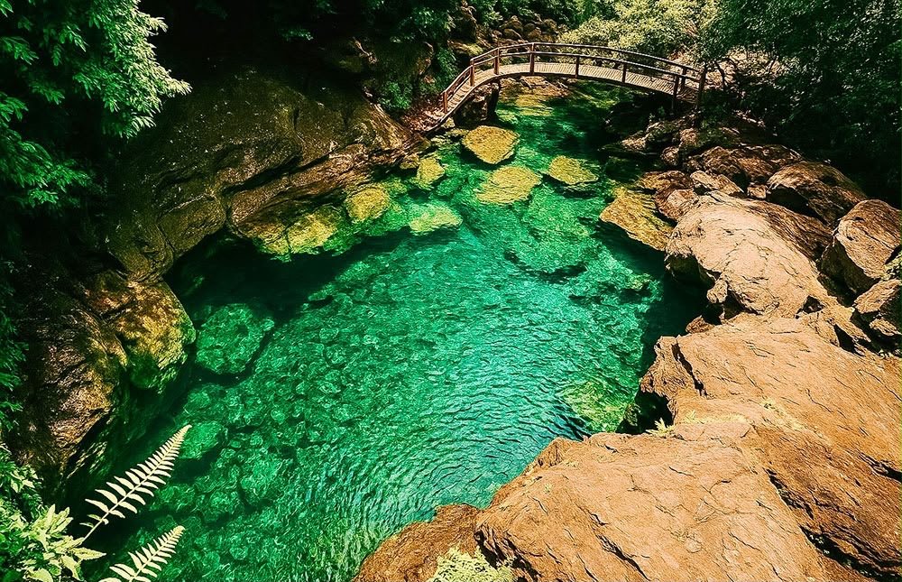 Cachoeira caindo em poço azul-turquesa na Chapada das Mesas